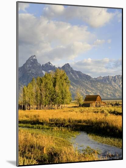 Historic Barn, Mormon Row and Teton Mountain Range, Grand Teton National Park, Wyoming, USA-Michele Falzone-Mounted Photographic Print