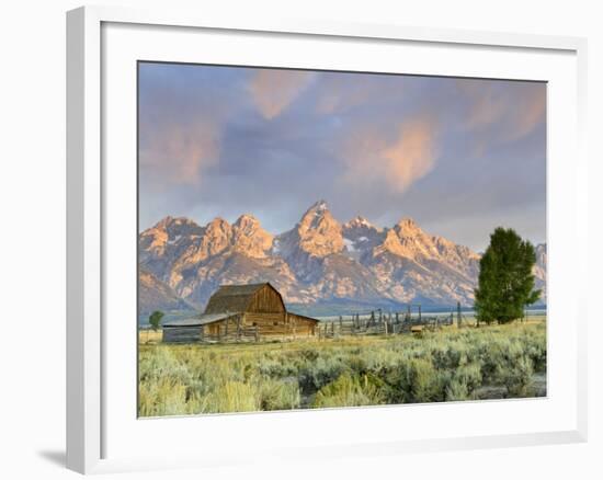 Historic Barn, Mormon Row and Teton Mountain Range, Grand Teton National Park, Wyoming, USA-Michele Falzone-Framed Photographic Print