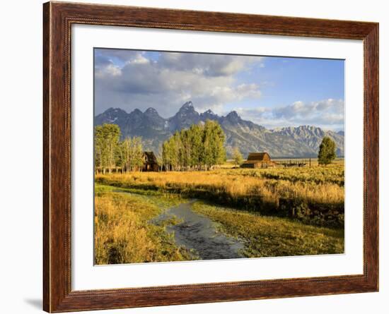 Historic Barn, Mormon Row and Teton Mountain Range, Grand Teton National Park, Wyoming, USA-Michele Falzone-Framed Photographic Print