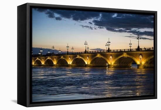 Historic Bridge Pont De Pierre over the Garonne River at Sunset, Bordeaux, Aquitaine, France-Michael Runkel-Framed Premier Image Canvas