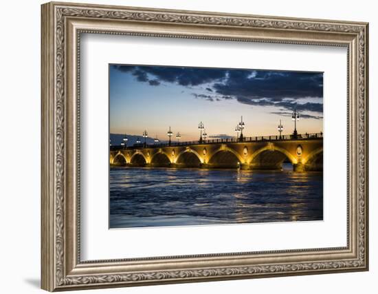 Historic Bridge Pont De Pierre over the Garonne River at Sunset, Bordeaux, Aquitaine, France-Michael Runkel-Framed Photographic Print