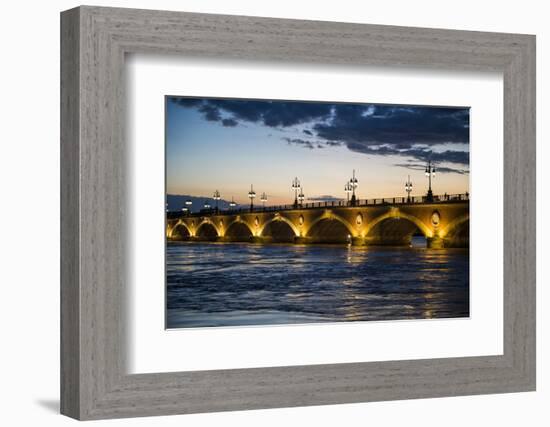 Historic Bridge Pont De Pierre over the Garonne River at Sunset, Bordeaux, Aquitaine, France-Michael Runkel-Framed Photographic Print