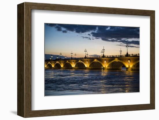 Historic Bridge Pont De Pierre over the Garonne River at Sunset, Bordeaux, Aquitaine, France-Michael Runkel-Framed Photographic Print