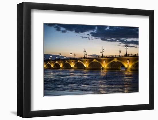 Historic Bridge Pont De Pierre over the Garonne River at Sunset, Bordeaux, Aquitaine, France-Michael Runkel-Framed Photographic Print