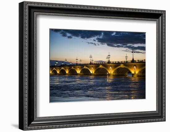 Historic Bridge Pont De Pierre over the Garonne River at Sunset, Bordeaux, Aquitaine, France-Michael Runkel-Framed Photographic Print