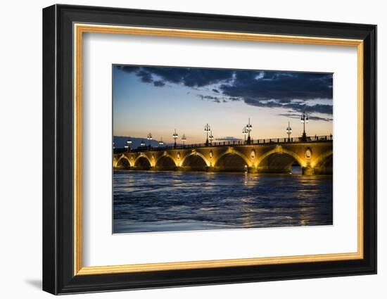 Historic Bridge Pont De Pierre over the Garonne River at Sunset, Bordeaux, Aquitaine, France-Michael Runkel-Framed Photographic Print