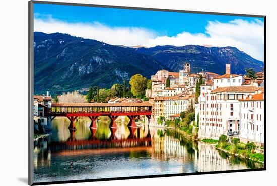 Historic buildings and Ponte Degli Alpini reflected in river Brenta, Bassano Del Grappa-Roberto Moiola-Mounted Photographic Print