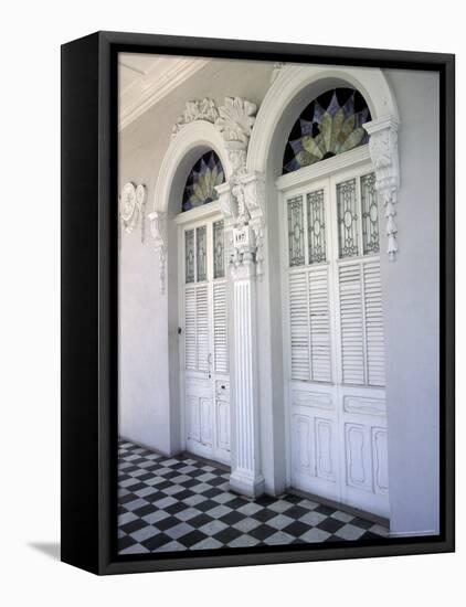 Historic District Doors with Stucco Decor and Tiled Floor, Puerto Rico-Michele Molinari-Framed Premier Image Canvas