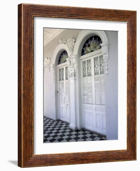 Historic District Doors with Stucco Decor and Tiled Floor, Puerto Rico-Michele Molinari-Framed Photographic Print