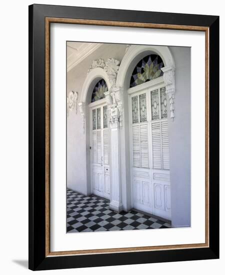 Historic District Doors with Stucco Decor and Tiled Floor, Puerto Rico-Michele Molinari-Framed Photographic Print