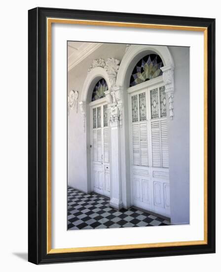 Historic District Doors with Stucco Decor and Tiled Floor, Puerto Rico-Michele Molinari-Framed Photographic Print