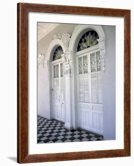 Historic District Doors with Stucco Decor and Tiled Floor, Puerto Rico-Michele Molinari-Framed Photographic Print