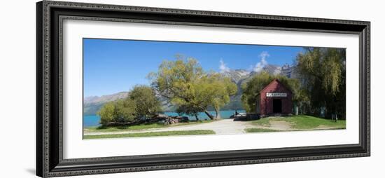 Historic Glenorchy receiving barn at pier on Lake Wakatipu, Otago Region, South Island, New Zealand-null-Framed Photographic Print