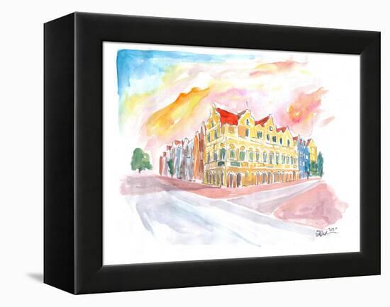 Historic Handelskade Willemstad Curacao at Sunrise-M. Bleichner-Framed Stretched Canvas