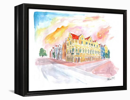 Historic Handelskade Willemstad Curacao at Sunrise-M. Bleichner-Framed Stretched Canvas