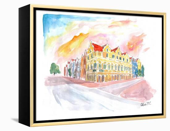 Historic Handelskade Willemstad Curacao at Sunrise-M. Bleichner-Framed Stretched Canvas