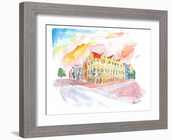 Historic Handelskade Willemstad Curacao at Sunrise-M. Bleichner-Framed Art Print