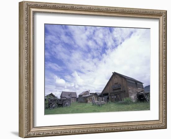 Historic Horse-Drawn Wagons and Log Houses in Ghost Town, Nevada City, Montana, USA-Jamie & Judy Wild-Framed Photographic Print