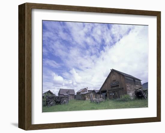 Historic Horse-Drawn Wagons and Log Houses in Ghost Town, Nevada City, Montana, USA-Jamie & Judy Wild-Framed Photographic Print