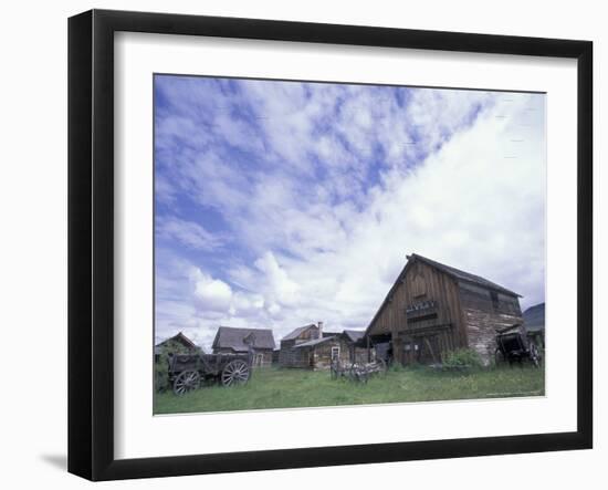 Historic Horse-Drawn Wagons and Log Houses in Ghost Town, Nevada City, Montana, USA-Jamie & Judy Wild-Framed Photographic Print