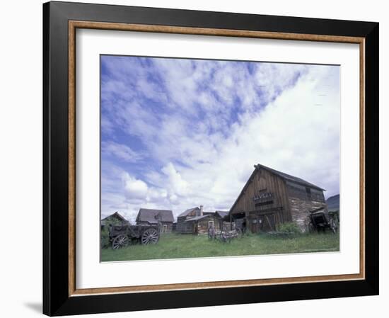 Historic Horse-Drawn Wagons and Log Houses in Ghost Town, Nevada City, Montana, USA-Jamie & Judy Wild-Framed Photographic Print