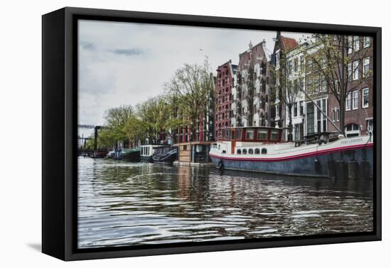 Historic Houses and Boats Along a Canal, Netherlands-Sheila Haddad-Framed Premier Image Canvas