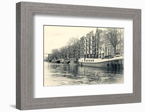 Historic Houses and Boats Along a Canal, Netherlands-Sheila Haddad-Framed Photographic Print