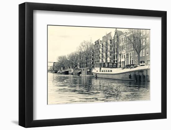 Historic Houses and Boats Along a Canal, Netherlands-Sheila Haddad-Framed Photographic Print