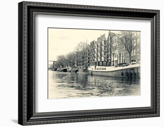 Historic Houses and Boats Along a Canal, Netherlands-Sheila Haddad-Framed Photographic Print