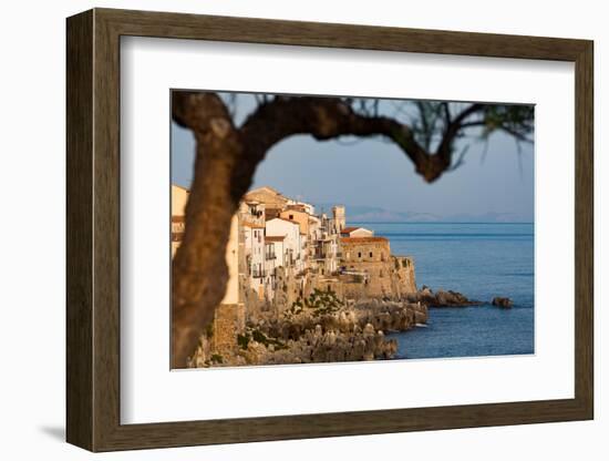 Historic Houses on the Rocky Coastline of Cefalu, Sicily, Italy, Mediterranean, Europe-Martin Child-Framed Photographic Print