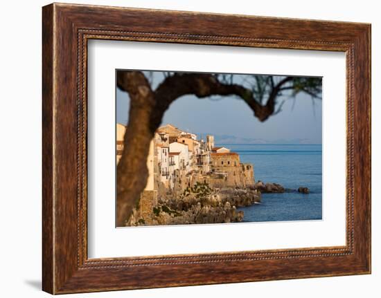 Historic Houses on the Rocky Coastline of Cefalu, Sicily, Italy, Mediterranean, Europe-Martin Child-Framed Photographic Print