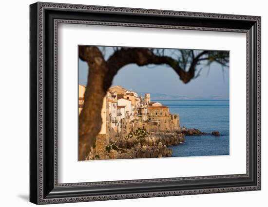 Historic Houses on the Rocky Coastline of Cefalu, Sicily, Italy, Mediterranean, Europe-Martin Child-Framed Photographic Print