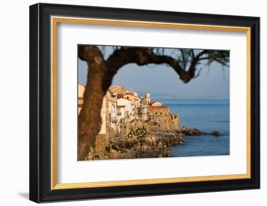 Historic Houses on the Rocky Coastline of Cefalu, Sicily, Italy, Mediterranean, Europe-Martin Child-Framed Photographic Print