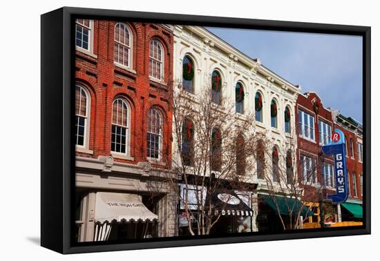 Historic Main Street with Red Brick Storefronts and Gray's Pharmacy in Franklin, Tennessee, a su...-null-Framed Premier Image Canvas