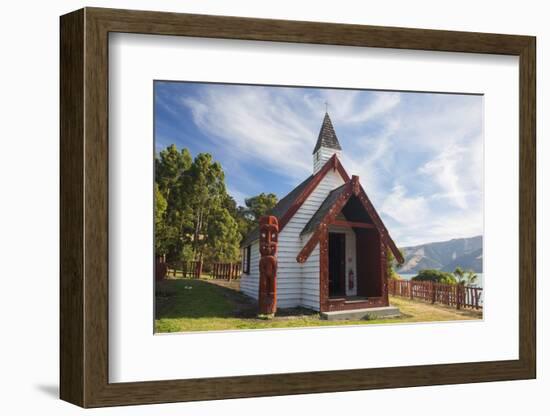 Historic Maori church on hillside above Akaroa Harbour, Onuku, near Akaroa, Banks Peninsula, Canter-Ruth Tomlinson-Framed Photographic Print