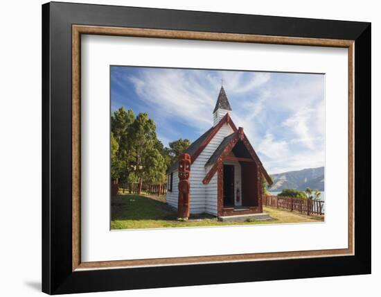 Historic Maori church on hillside above Akaroa Harbour, Onuku, near Akaroa, Banks Peninsula, Canter-Ruth Tomlinson-Framed Photographic Print