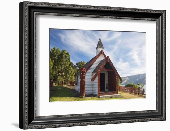 Historic Maori church on hillside above Akaroa Harbour, Onuku, near Akaroa, Banks Peninsula, Canter-Ruth Tomlinson-Framed Photographic Print