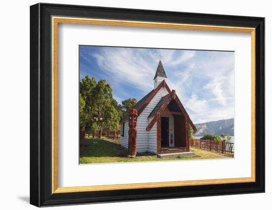 Historic Maori church on hillside above Akaroa Harbour, Onuku, near Akaroa, Banks Peninsula, Canter-Ruth Tomlinson-Framed Photographic Print