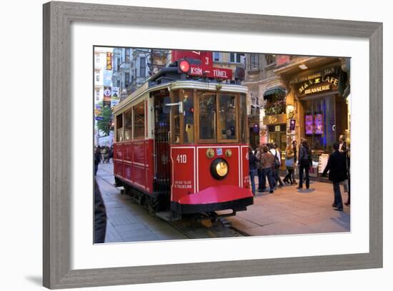 Historic Red Tram on Istiklal Caddesi, Beyoglu, Istanbul, Turkey, Europe-Neil Farrin-Framed Photographic Print