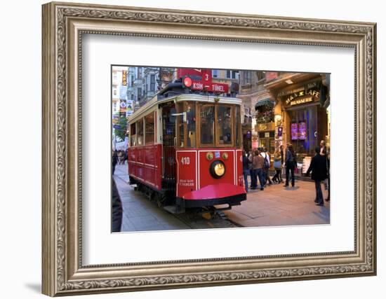 Historic Red Tram on Istiklal Caddesi, Beyoglu, Istanbul, Turkey, Europe-Neil Farrin-Framed Photographic Print