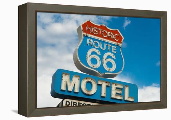 Historic Route 66 Motel Sign In California-flippo-Framed Stretched Canvas