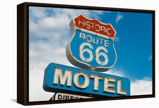 Historic Route 66 Motel Sign In California-flippo-Framed Stretched Canvas