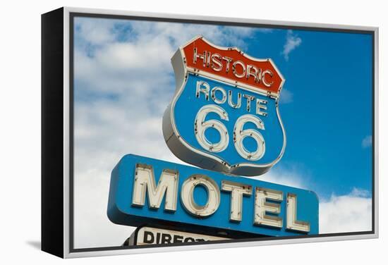 Historic Route 66 Motel Sign In California-flippo-Framed Stretched Canvas