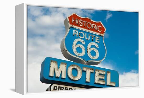 Historic Route 66 Motel Sign In California-flippo-Framed Stretched Canvas