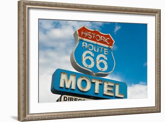 Historic Route 66 Motel Sign In California-flippo-Framed Art Print