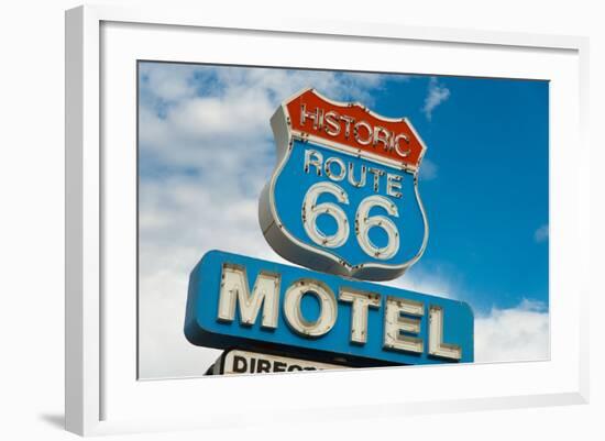 Historic Route 66 Motel Sign In California-flippo-Framed Art Print