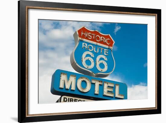 Historic Route 66 Motel Sign In California-flippo-Framed Art Print