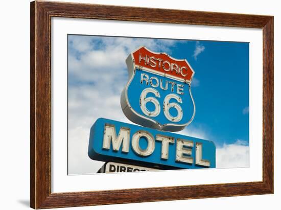 Historic Route 66 Motel Sign In California-flippo-Framed Art Print