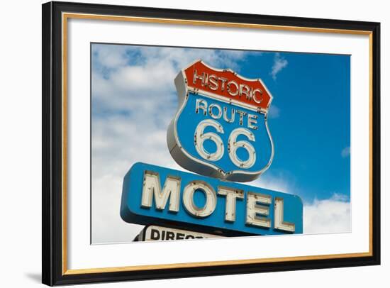 Historic Route 66 Motel Sign In California-flippo-Framed Art Print