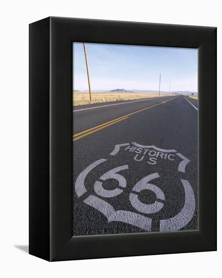 Historic Route 66 Sign on Highway, Seligman, Arizona, USA-Steve Vidler-Framed Premier Image Canvas